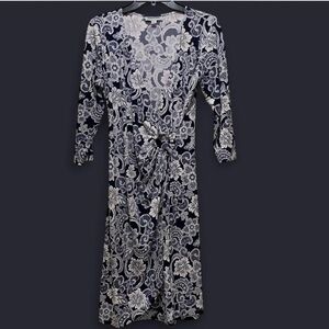 Navy and White Floral Pattern Dress